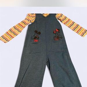 Disney Kids Charcoal Overalls with Yellow and Orange Striped Sleeves